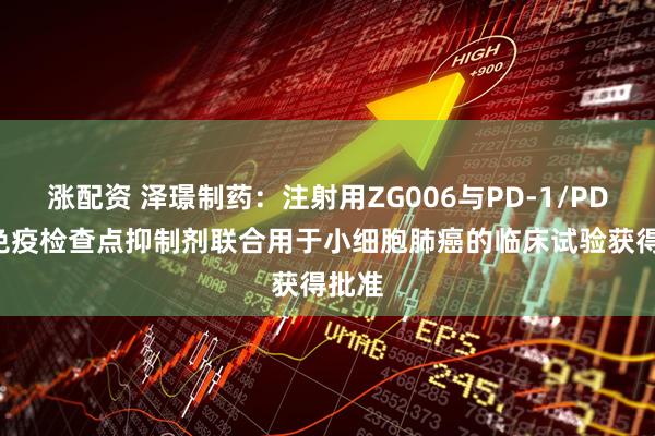 涨配资 泽璟制药：注射用ZG006与PD-1/PD-L1免疫检查点抑制剂联合用于小细胞肺癌的临床试验获得批准
